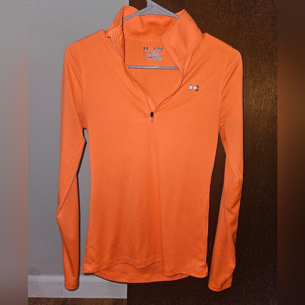 Under Armour Orange Long Sleeve Heatgear Quarter Zip Top Size XS